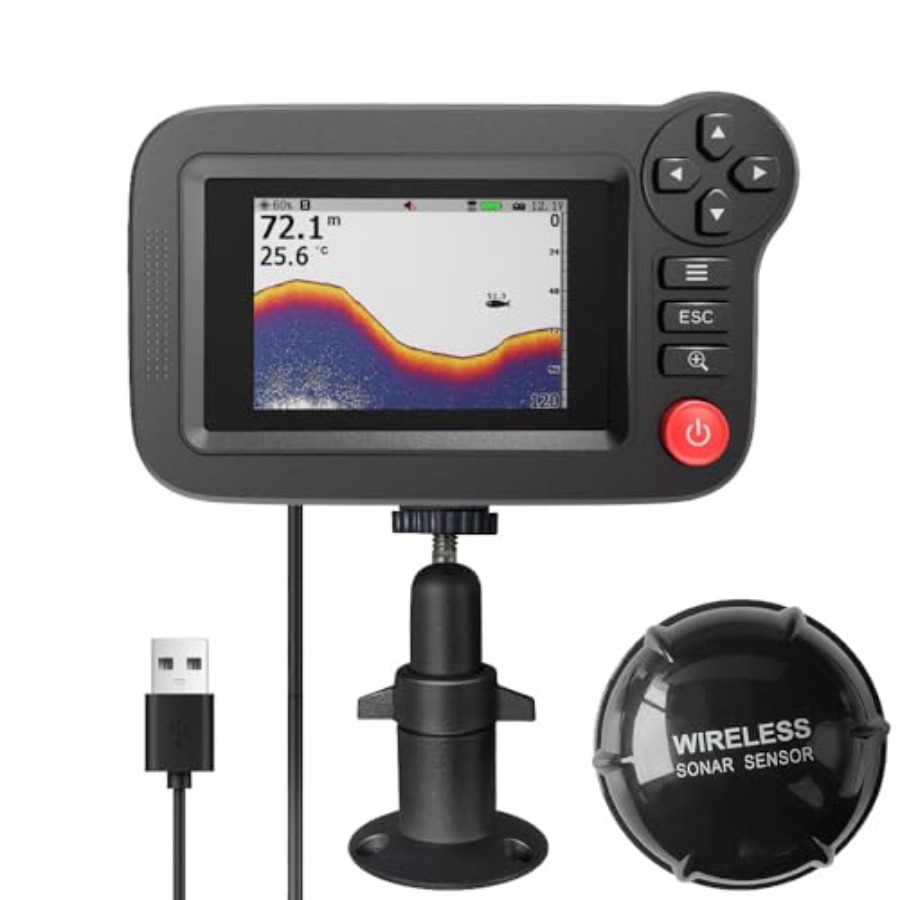 Fishing Depth Finder - Draagbare viszoeker voor kajakvissen: ABS-plastic, zwart,